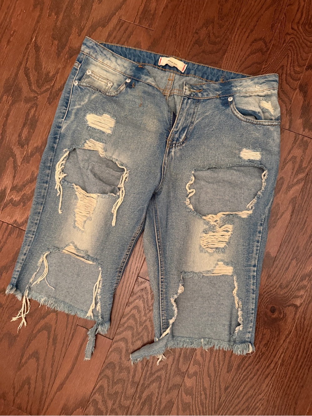 Signature Distressed Light Blue Denim Shorts